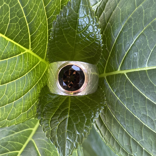 Sterling Silver and 9ct Rose Gold Smokey Quartz Ring