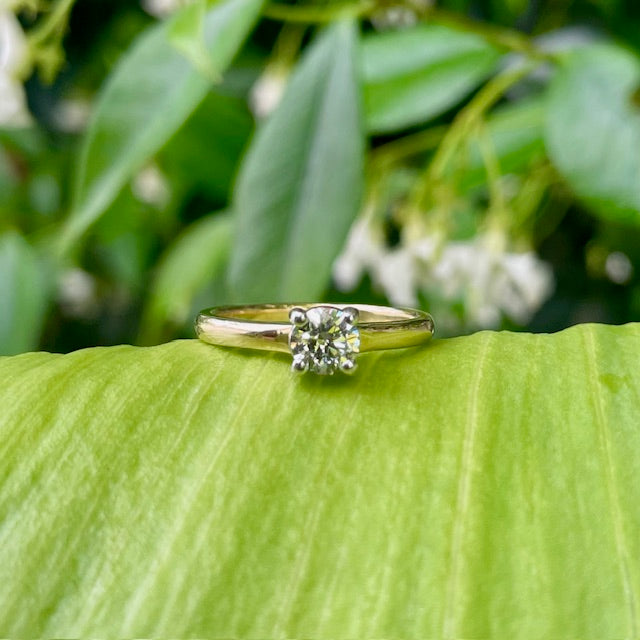 18ct Yellow and White gold solitare lab grown diamond ring 
