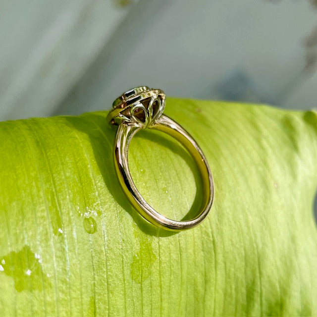 9CT Rose and White gold Pink Tourmaline and Diamond halo ring