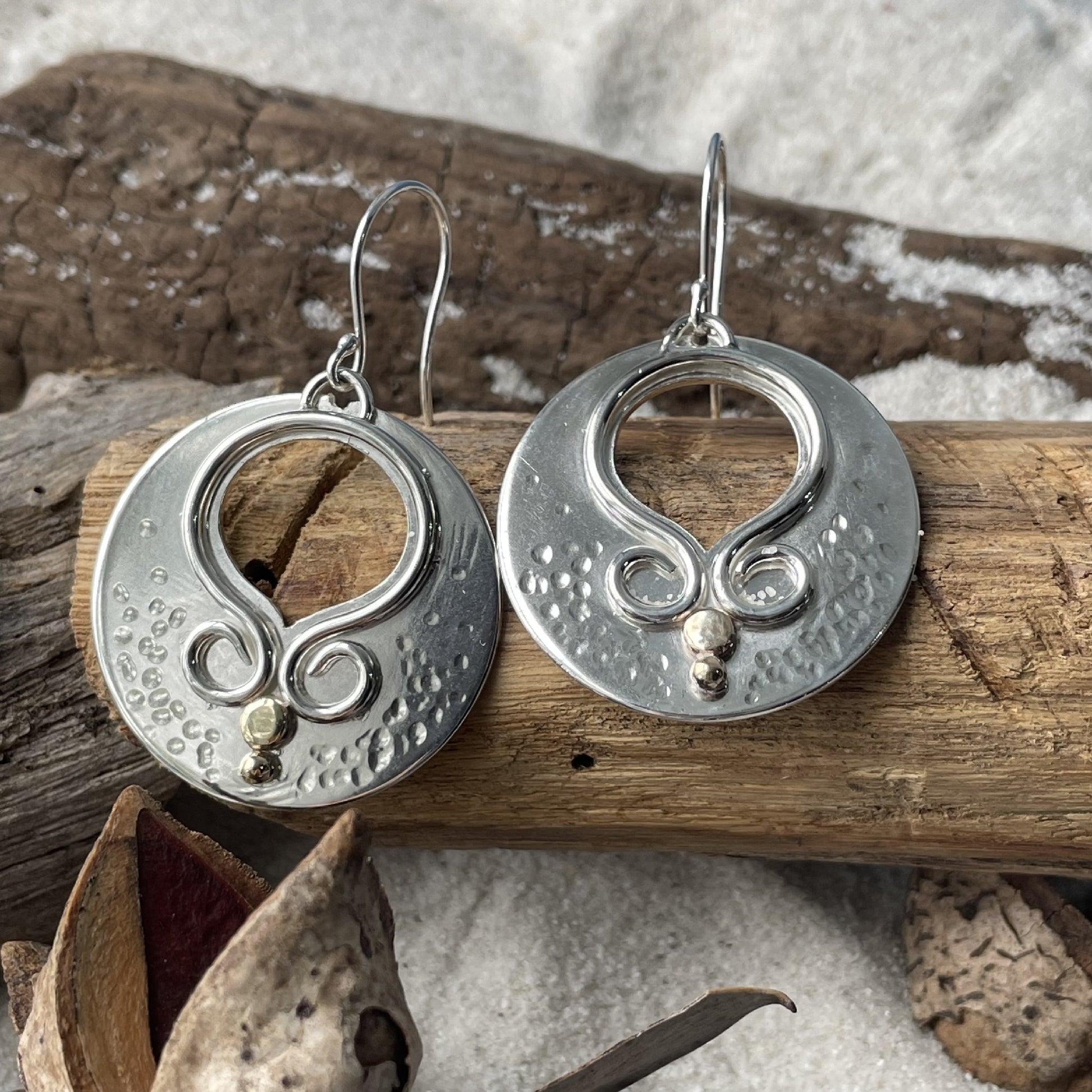 Sterling Silver and 9ct Yellow Gold Round Swirl Hook Earrings