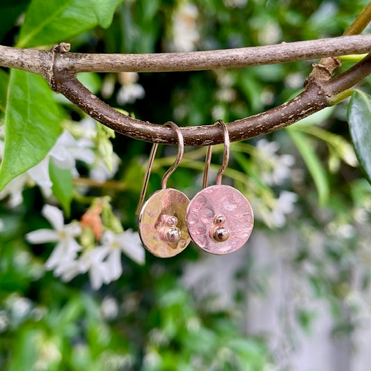 9ct Rose Gold Beaten Finish Disc earrings
