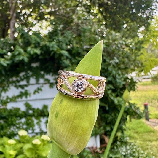 9ct Rose Gold split band, wave style Lab grown Solitaire Diamond Ring