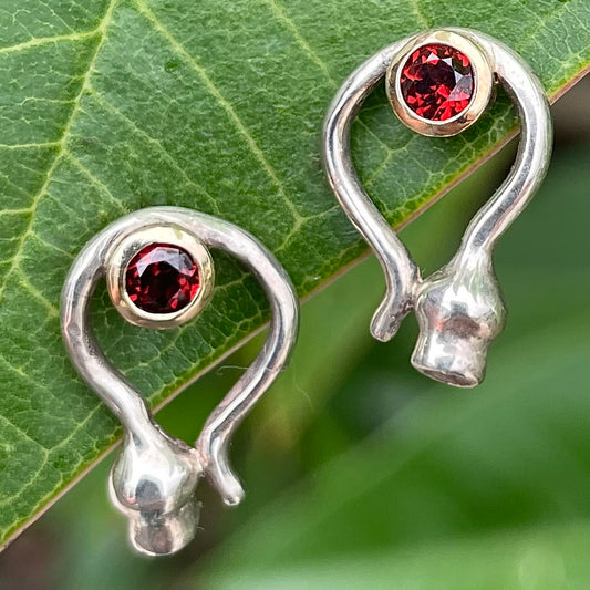 Sterling Silver 9ct Yellow Gold Garnet Gumnut Stud Earings