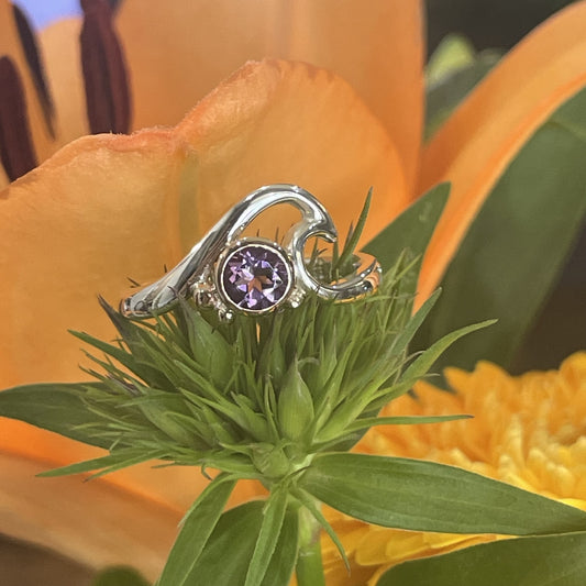 Sterling Silver and 9ct Rose Gold Amethyst Wave Ring