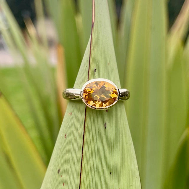 9ct Yellow gold bezel set Citrine ring