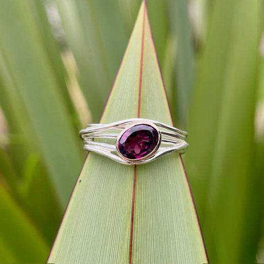 Sterling Silver and 9ct Rose gold Rhodolite Garnet ring