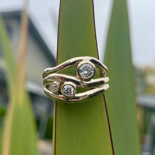 9ct Yellow gold Lab grown diamond wave ring