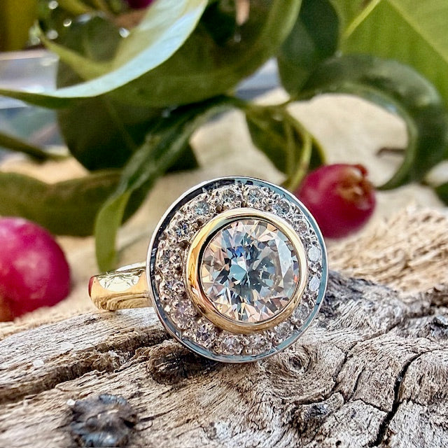 9ct Yellow & White Gold Lab Grown Diamond 'Halo' style Ring