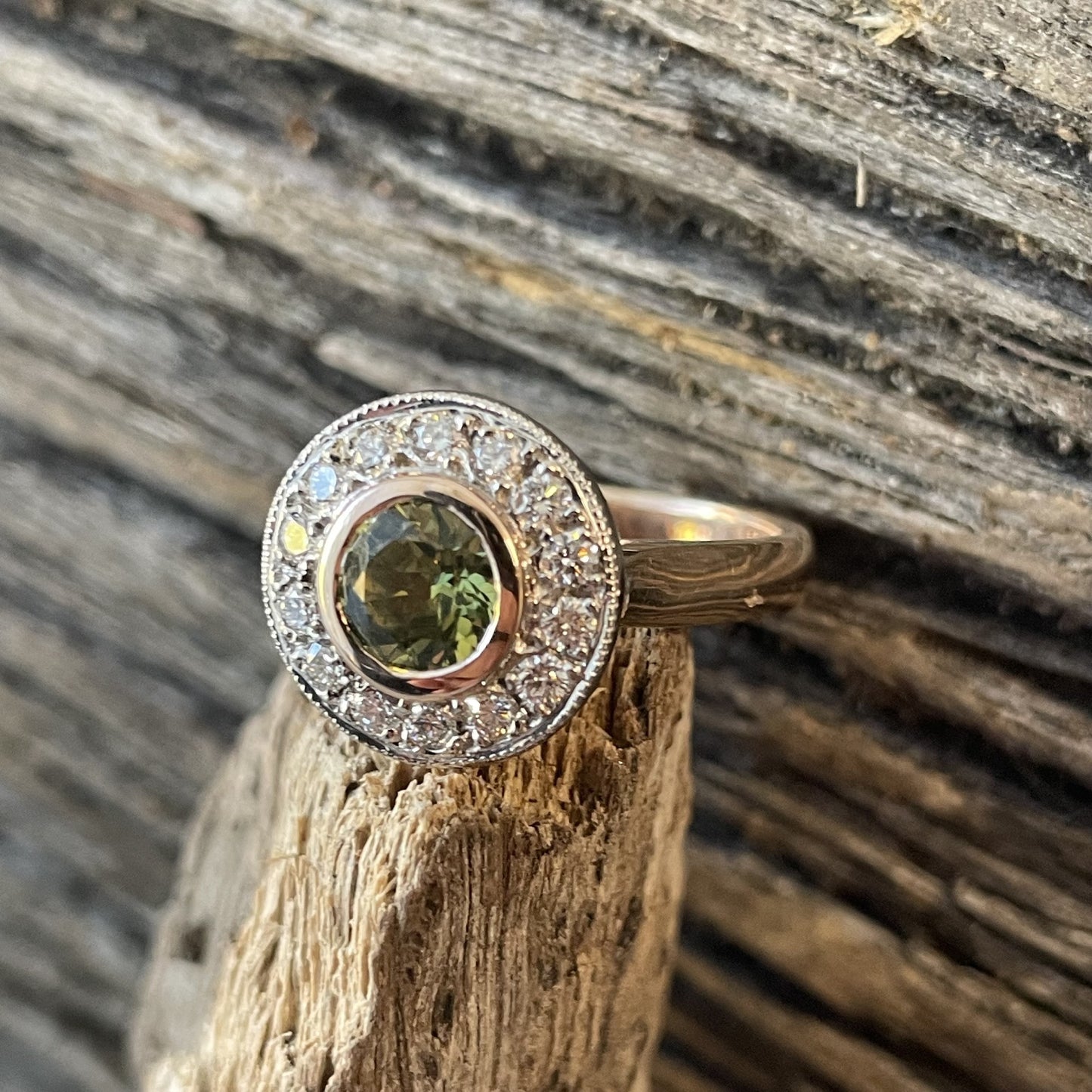 9ct Rose and White Gold Parti Sapphire 'Halo' Style Ring