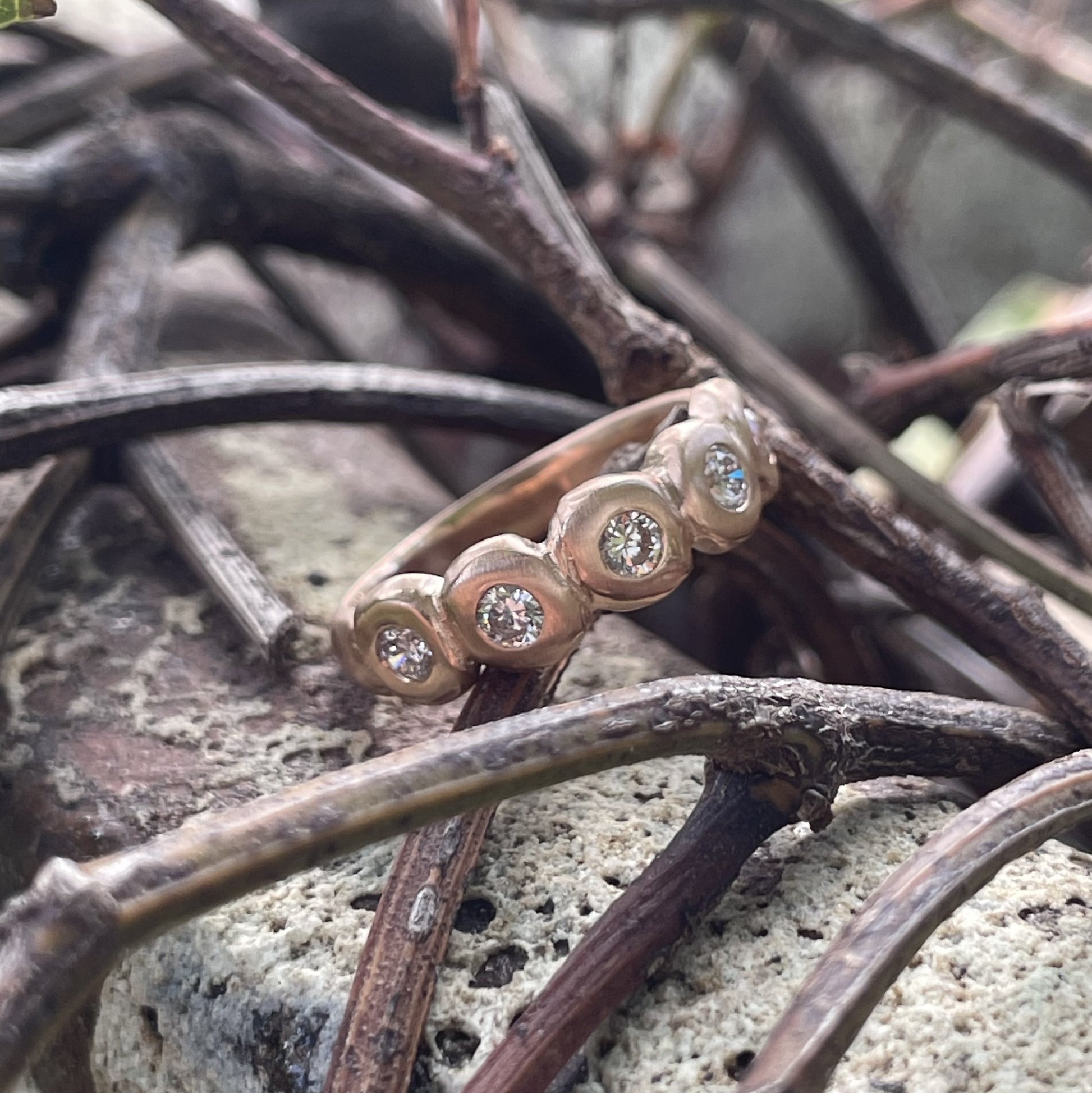 9ct Rose Gold 3mm Diamond Pebble Ring