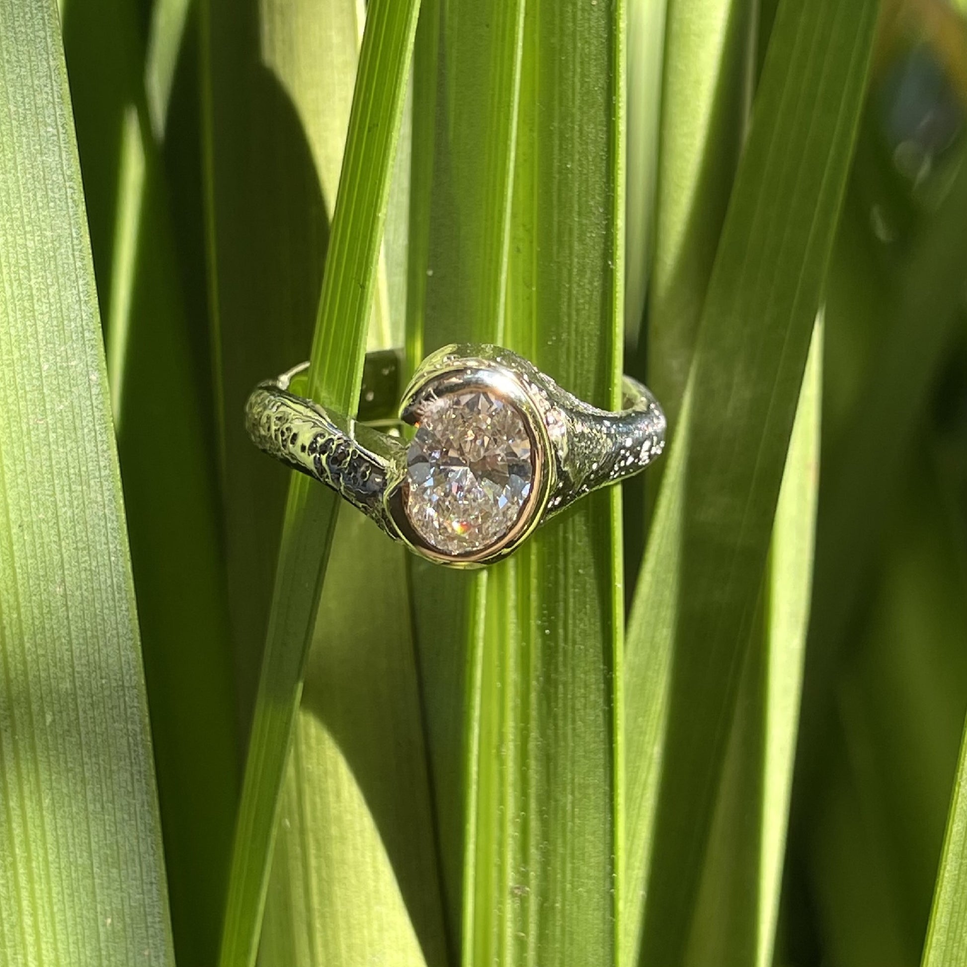 9ct Yellow and White Gold Diamond Sandcast Ring