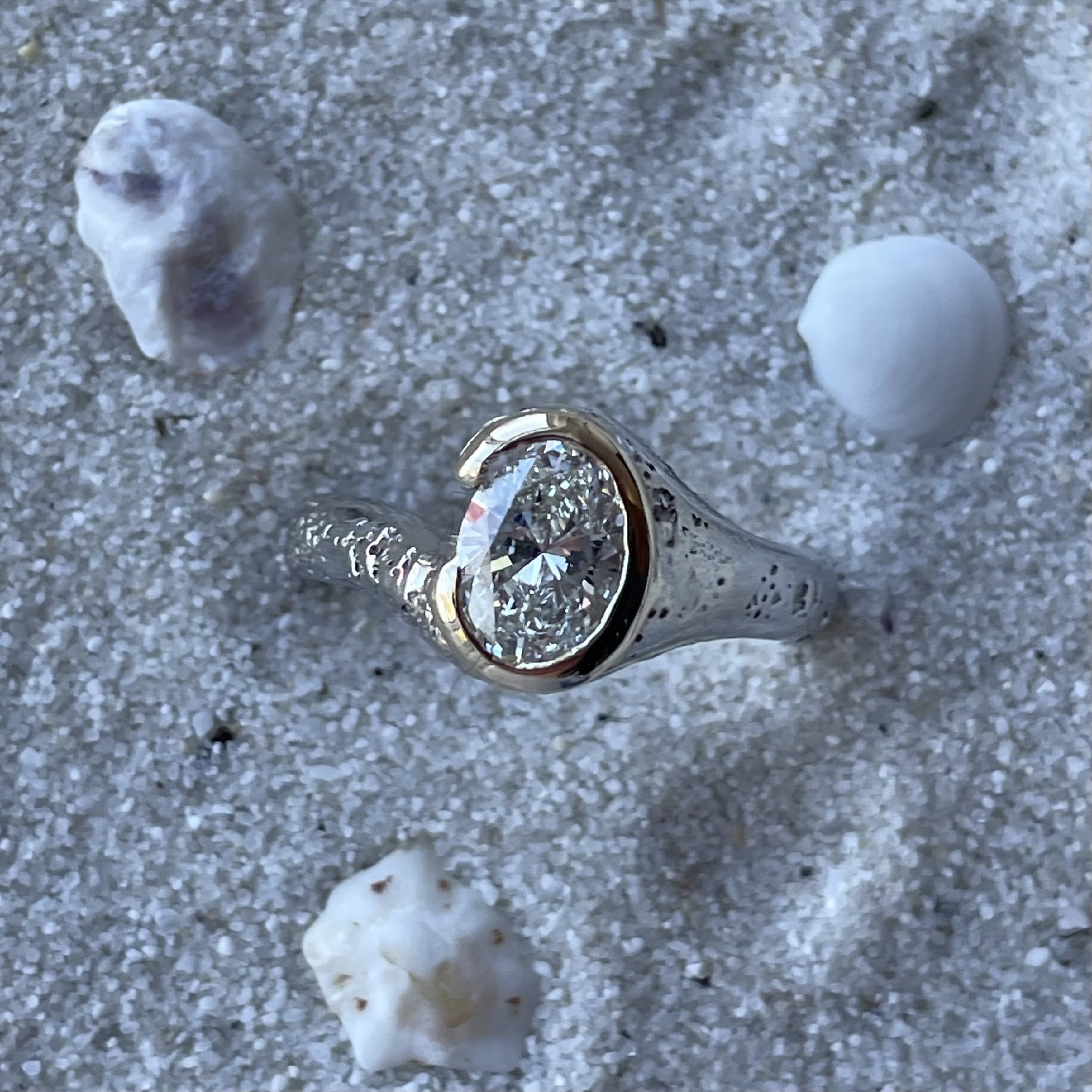 9ct Yellow and White Gold Diamond Sandcast Ring