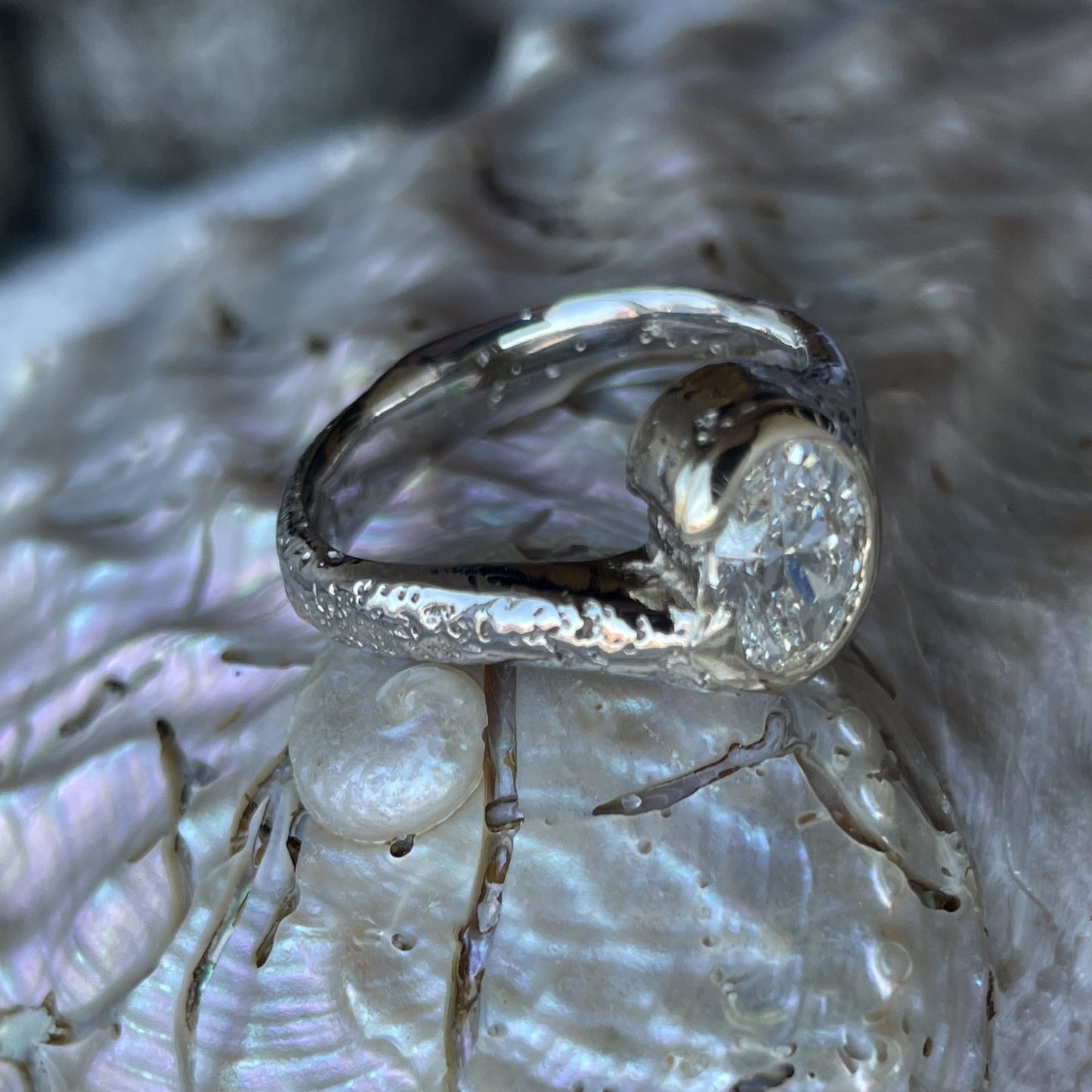 9ct Yellow and White Gold Diamond Sandcast Ring
