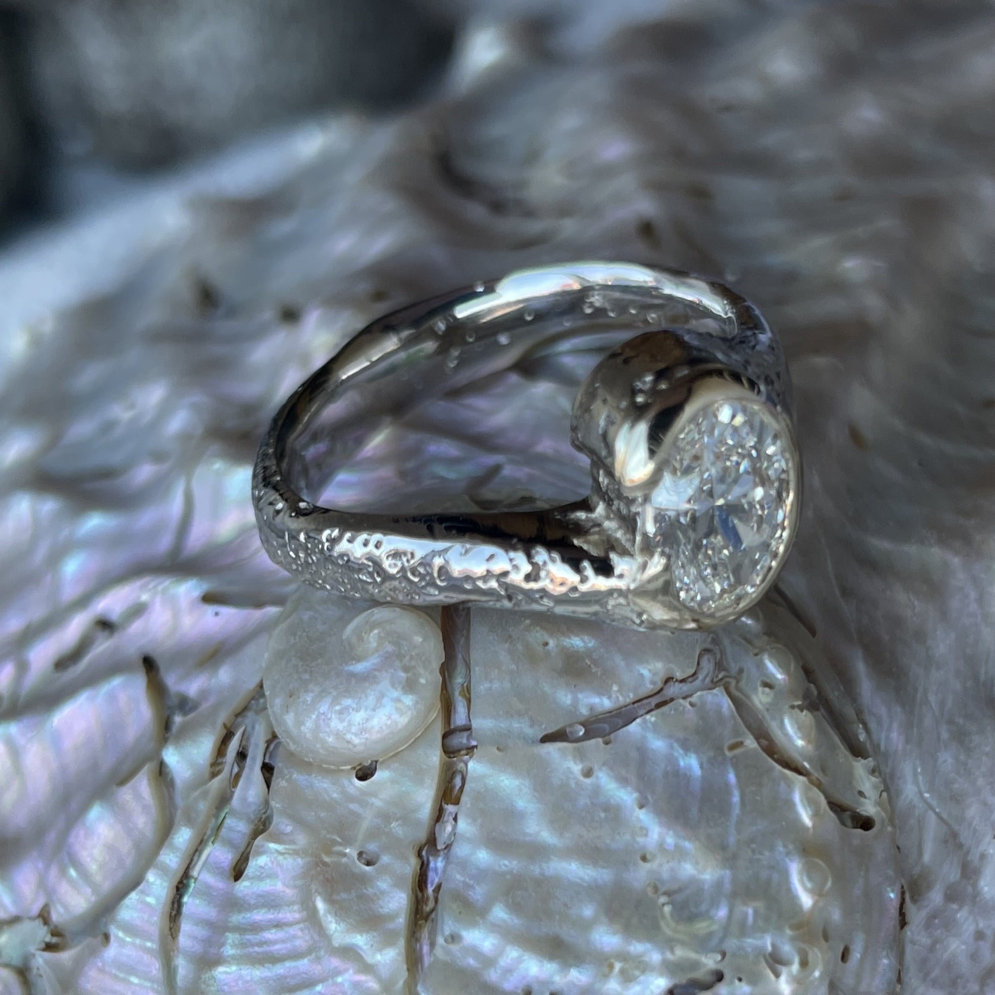 9ct Yellow and White Gold Diamond Sandcast Ring