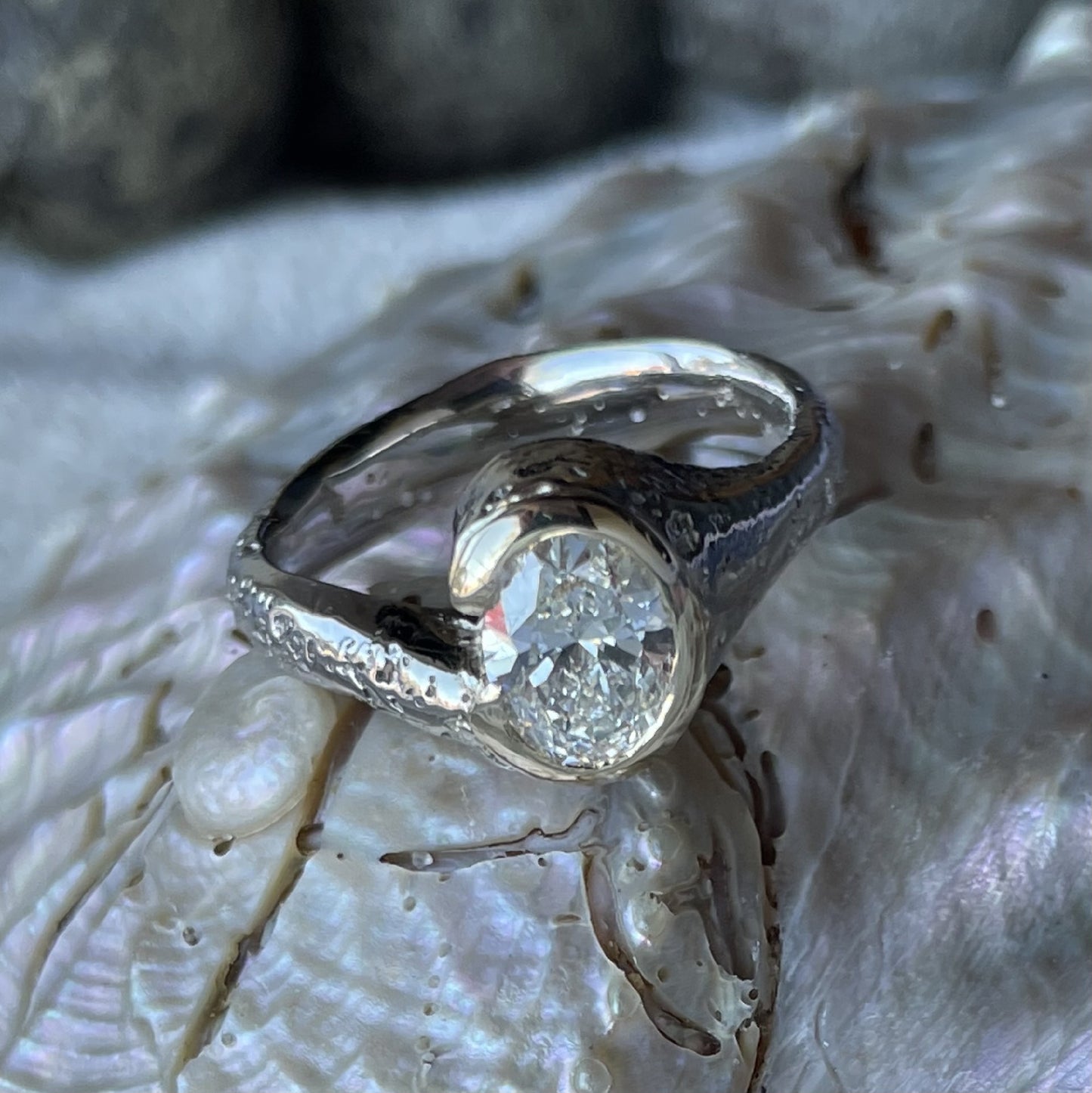 9ct Yellow and White Gold Diamond Sandcast Ring