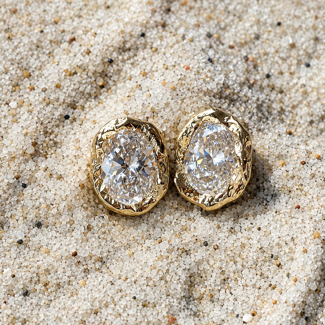 9ct Yellow Gold and Diamond Molten Studs
