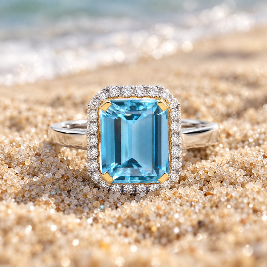 18ct Yellow & White Gold Aquamarine Diamond Ring