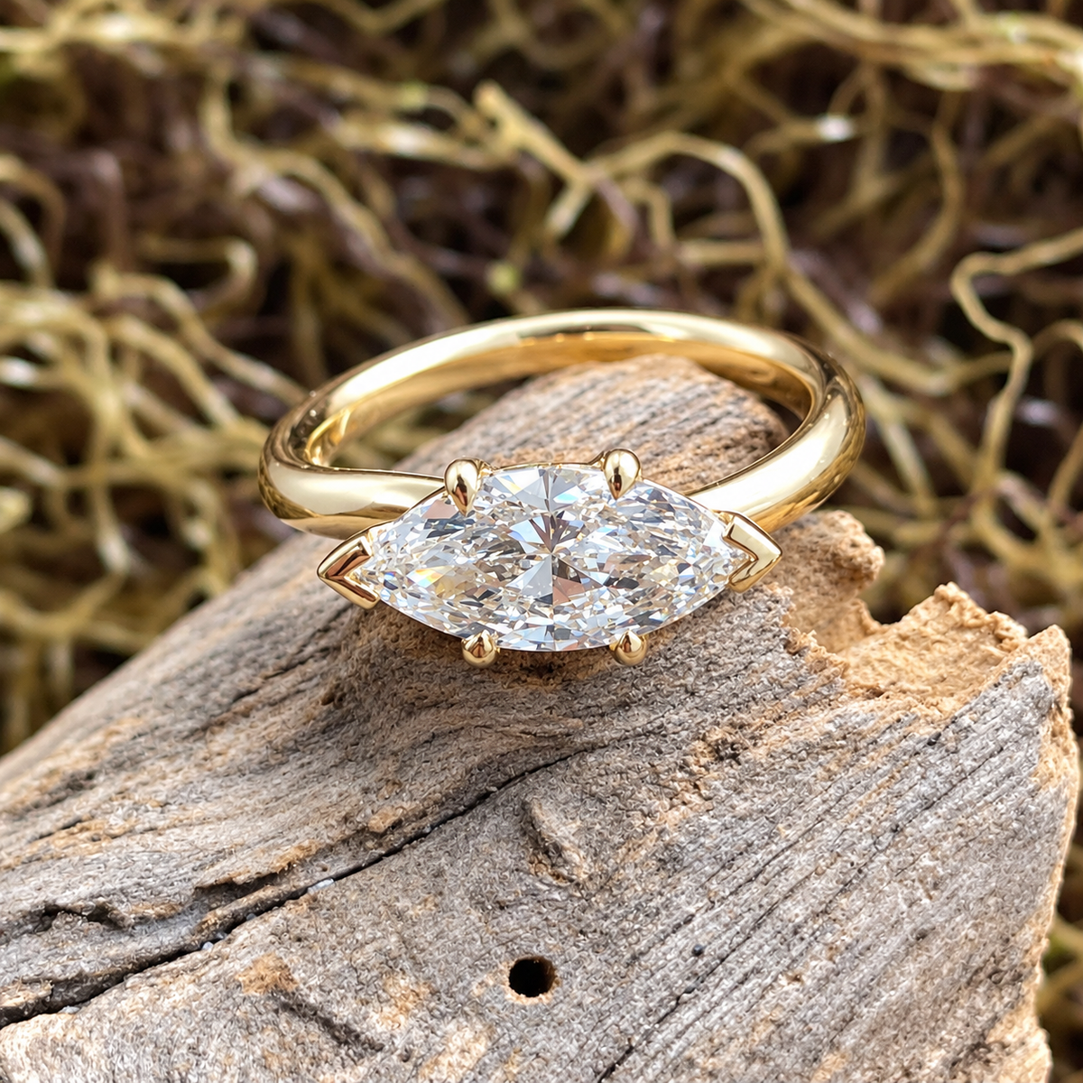 9ct Yellow Gold Marquise Diamond Ring