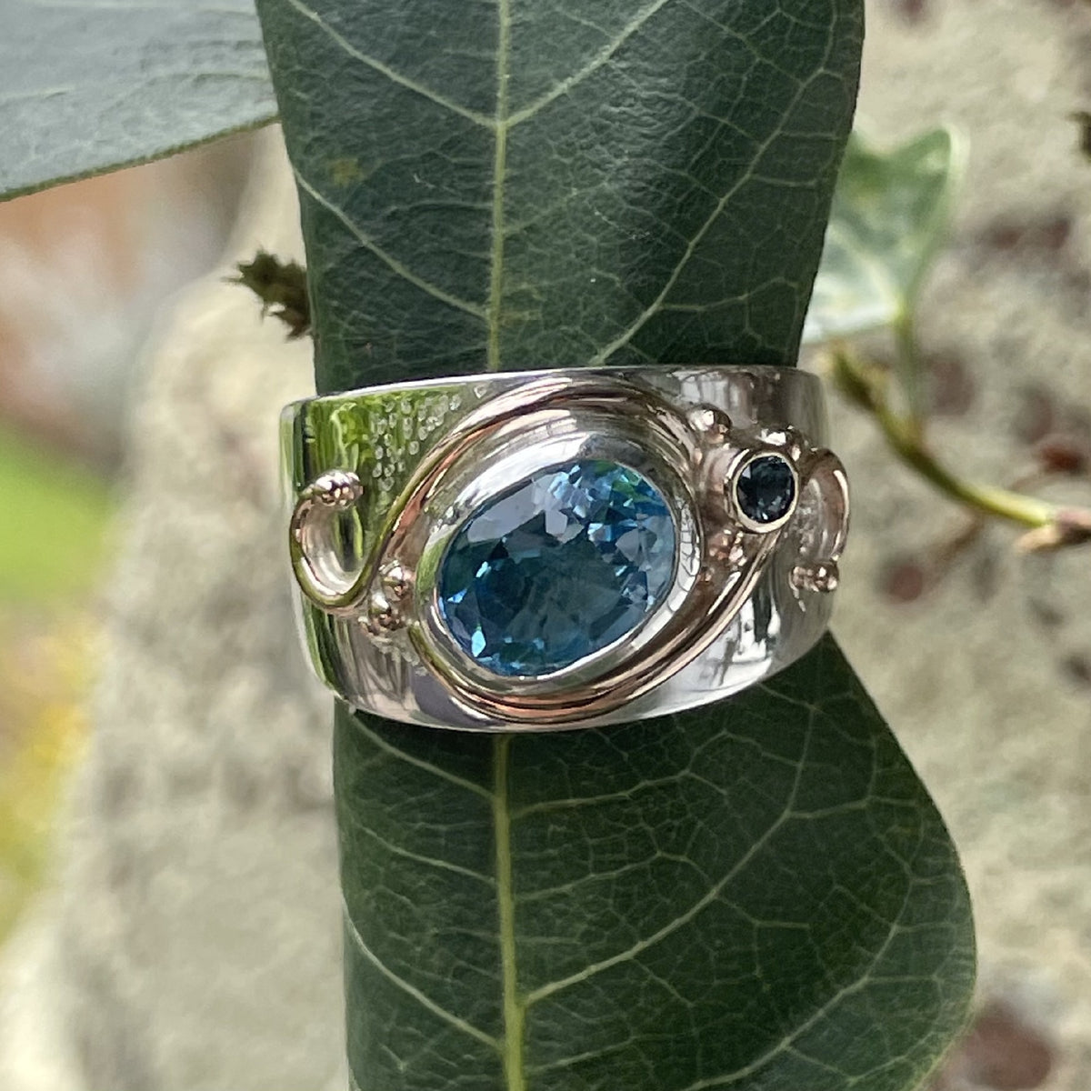 Sterling Silver and 9ct Yellow and Rose Gold Topaz Ring