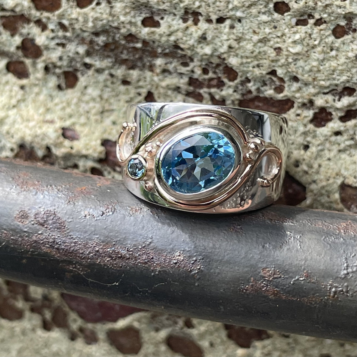 Sterling Silver and 9ct Yellow and Rose Gold Topaz Ring