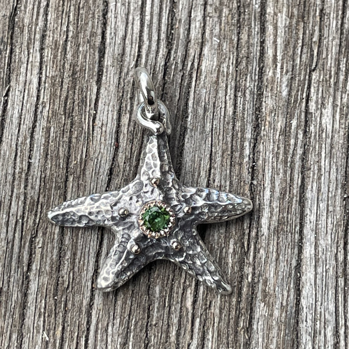 Sterling Silver 9ct Rose Gold Green Tourmaline Starfish Pendant