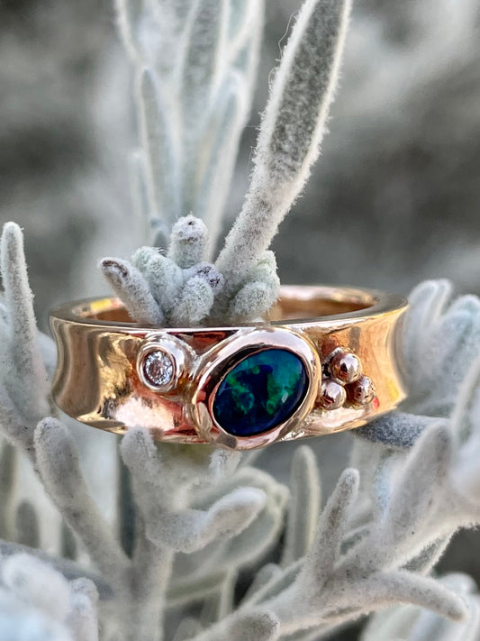 9ct Rose Gold Opal and Diamond Ring