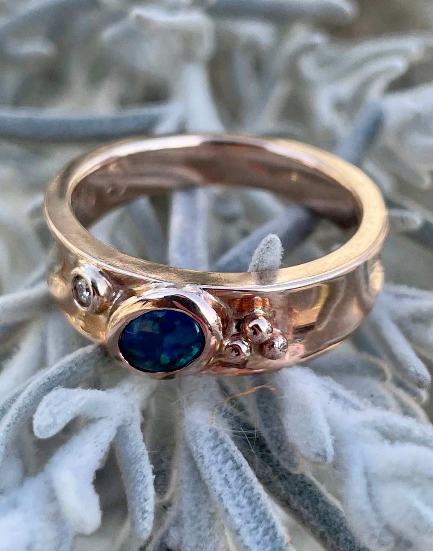 9ct Rose Gold Opal and Diamond Ring