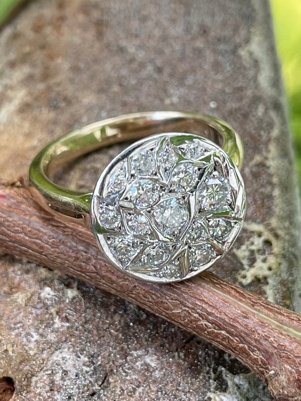 9ct Yellow and White Gold Multi-Diamond engrave-set ring