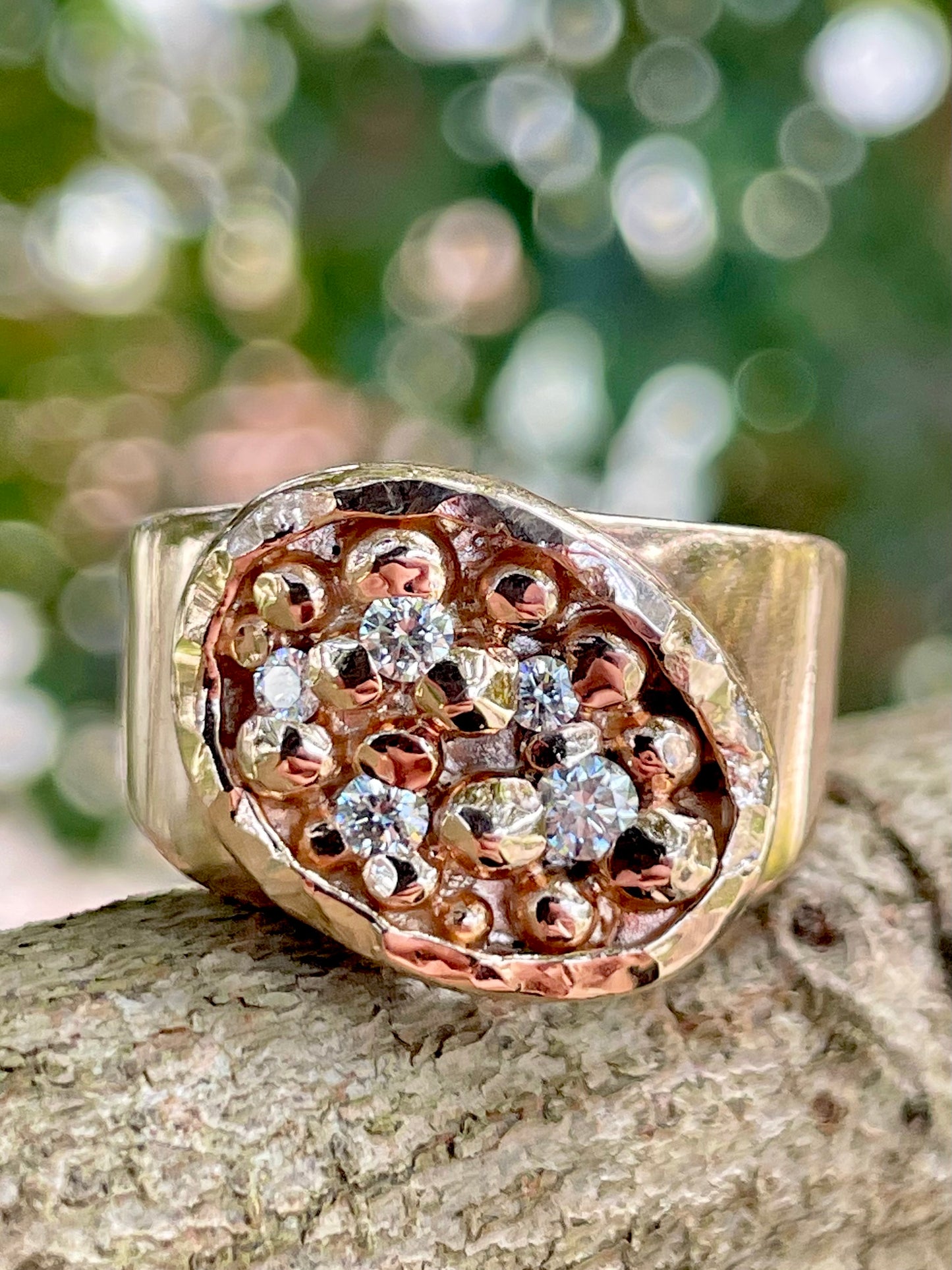 9ct Rose Gold Wide Band Diamond Set Ball Ring