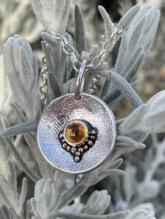 Sterling Silver & 9ct Yellow Gold Citrine Disk Pendant