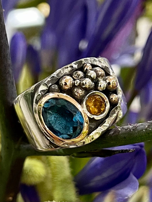 Sterling Silver 9ct Rose gold London Blue Topaz, Citrine